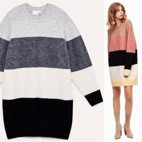 BNWT Aritzia Wilfred Cream Grey Black Cipriana Alpaca Wool Blend Sweater Dress - Picture 1 of 14